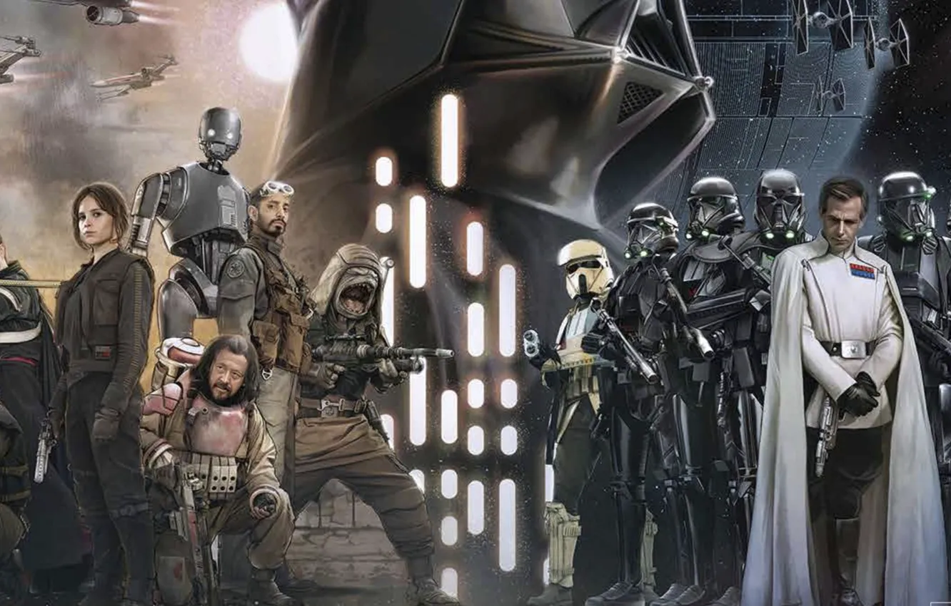Photo wallpaper cinema, Star Wars, Darth Vader, robot, man, movie, film, Stormtroopers