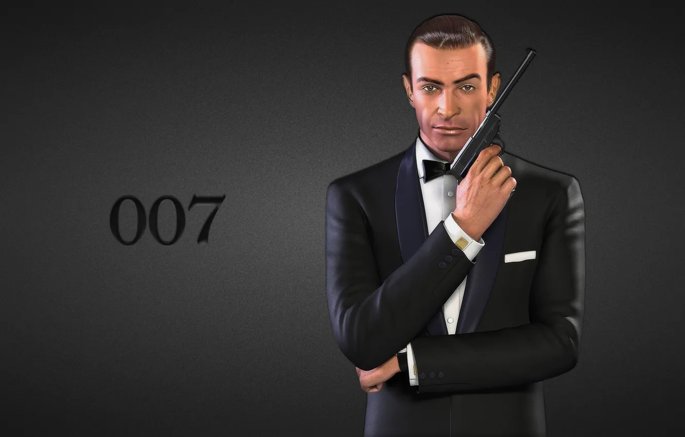 Photo wallpaper gun, the inscription, black background, James Bond, Sean Connery, Sean Connery, 007, James Bond