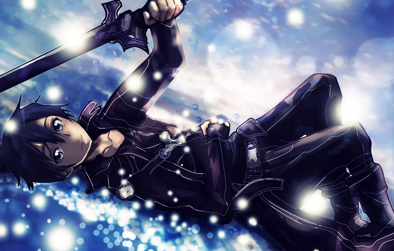 Photo wallpaper sword, art, sparks, guy, sword art online, Kirito, these-new