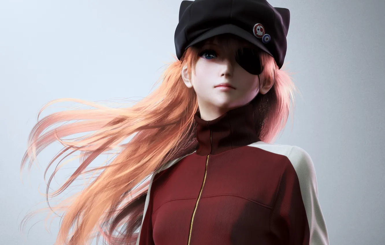 Photo wallpaper look, girl, the wind, hair, headband, Neon Genesis Evangelion, soryu asuka langley, art