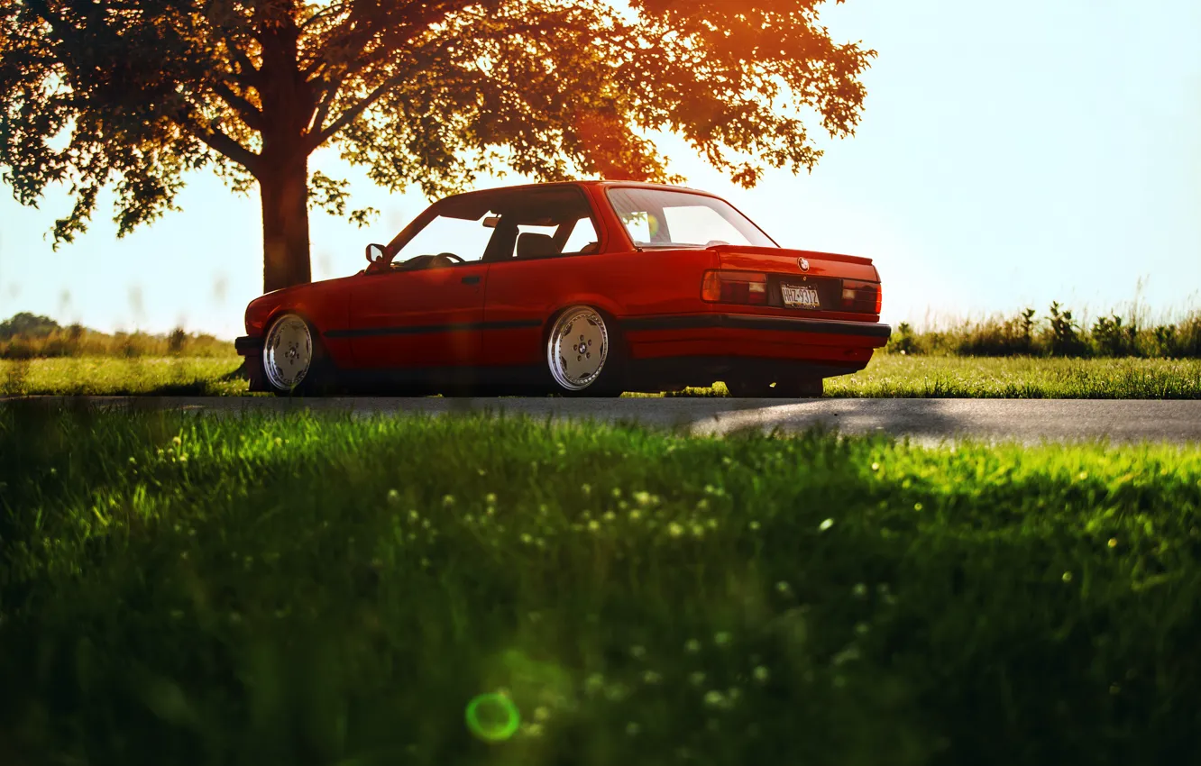 Photo wallpaper red, BMW, BMW, profile, red, E30, The 3 series