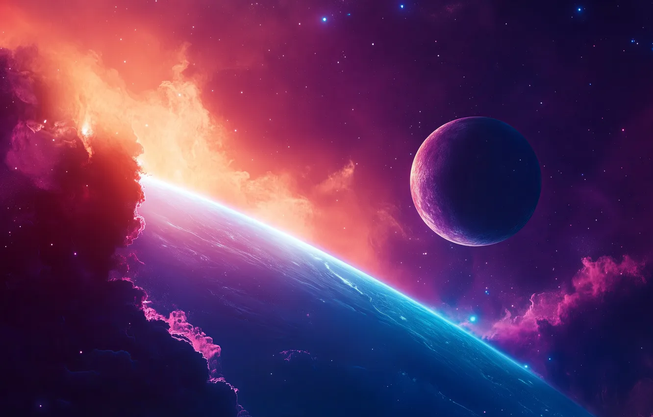 Photo wallpaper Galaxy, stars, planet, shine, cosmic, outer space, AI Art