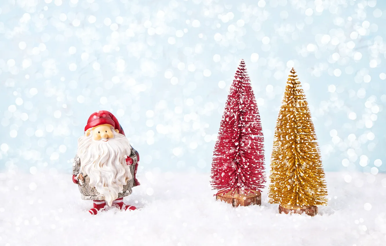 Photo wallpaper snow, background, tree, New year, figure, composition, Santa Claus, Rights Reserved