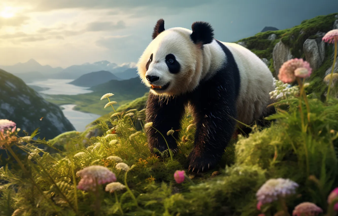 Photo wallpaper Panda, AI art, neural network