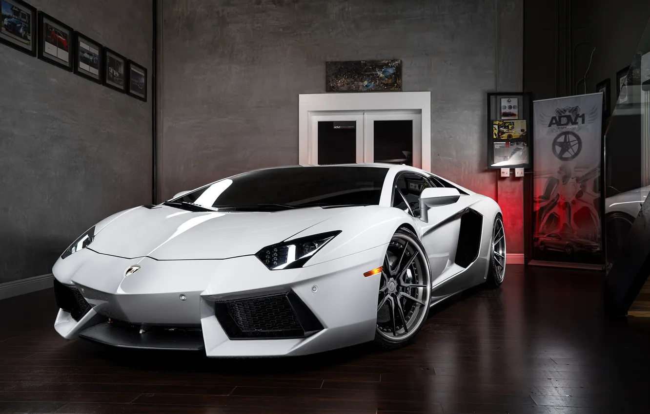Photo wallpaper Lamborghini, Power, Front, White, LP700-4, Aventador, Wheels, ADV.1