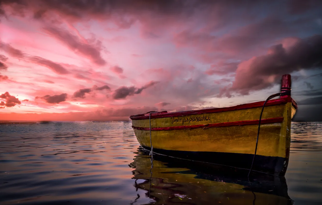 Photo wallpaper sea, clouds, boat, Italy, glow, Sicily, Marzamemi