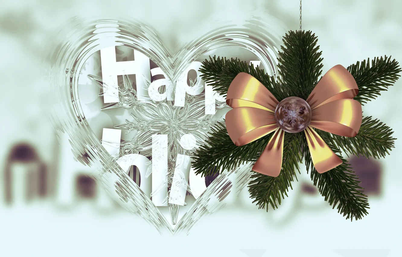 Photo wallpaper holiday, heart, graphics, new year, Christmas, bow, needles, congratulations