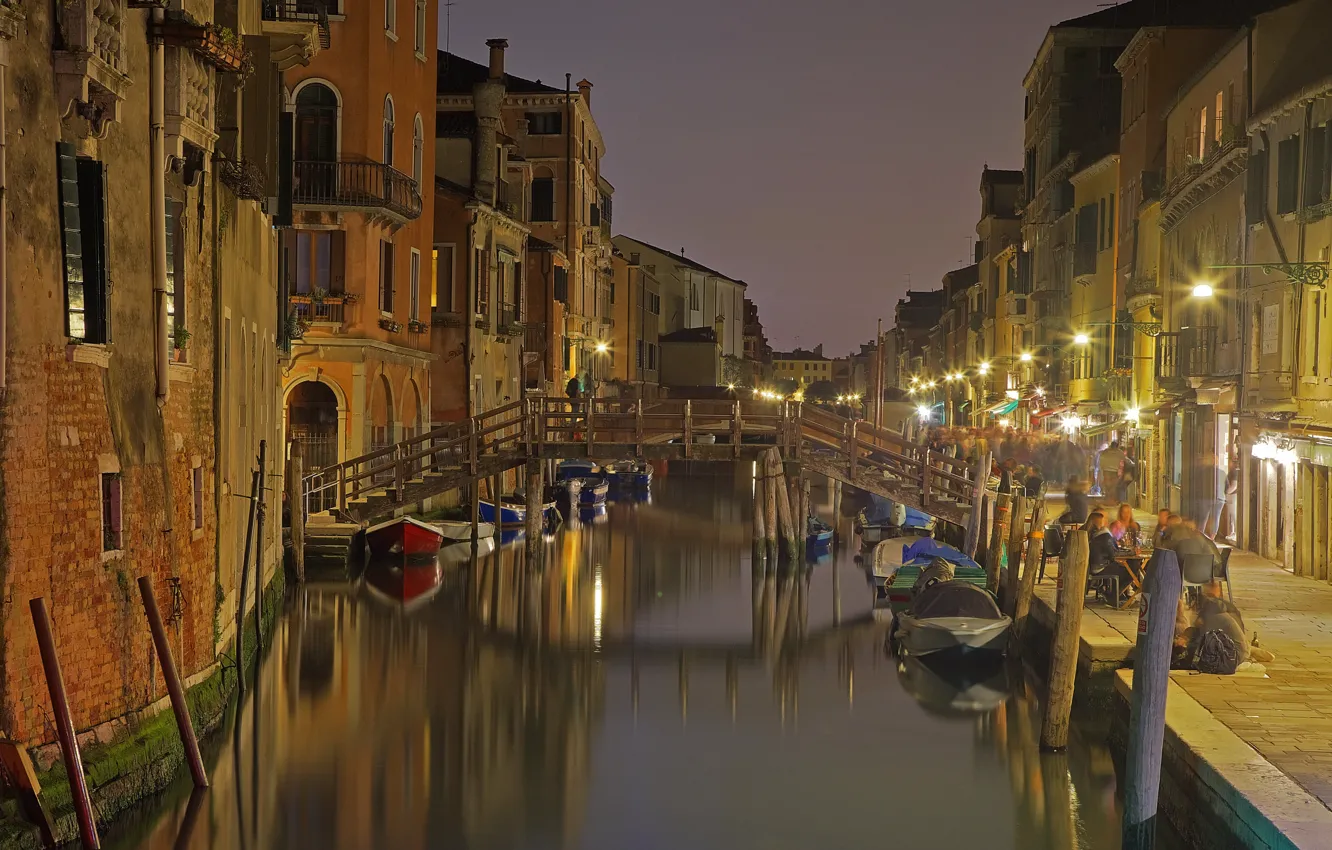 Photo wallpaper bridge, lights, Italy, Venice, channel