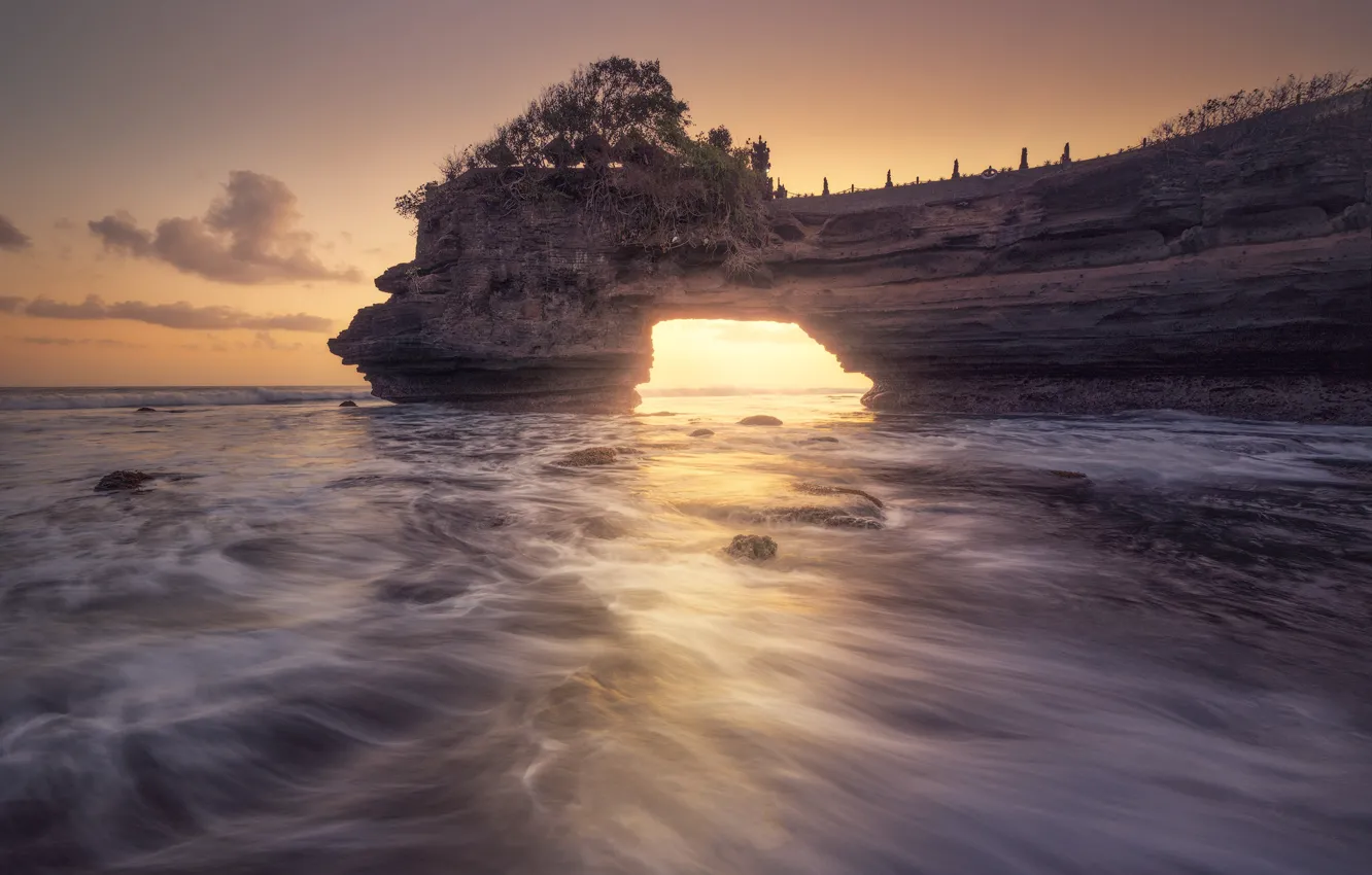 Photo wallpaper sea, wave, rocks, shore