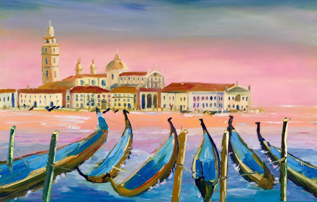 Photo wallpaper picture, boats, Italy, Venice, gondola, the urban landscape