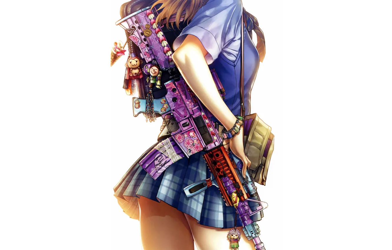Photo wallpaper girl, skirt, machine, schoolgirl, anime, background, color, school girl