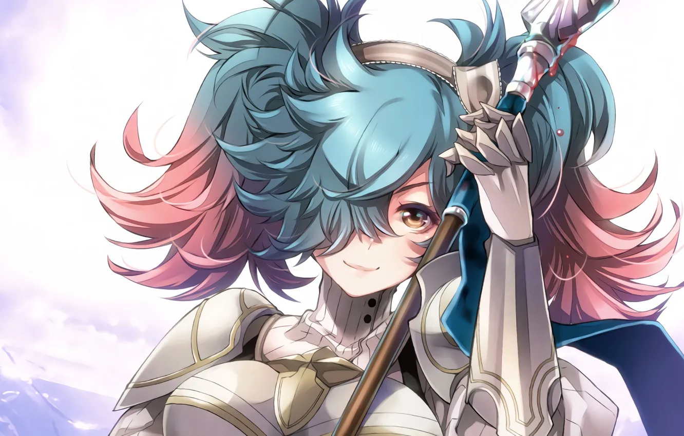 Photo wallpaper girl, smile, weapons, blood, anime, art, fire emblem, pieri