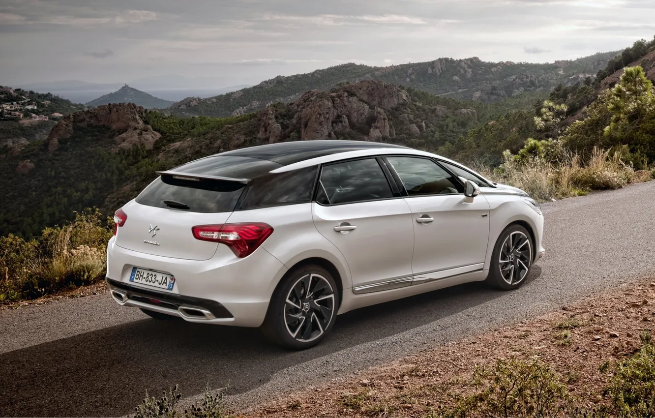 Photo wallpaper road, the sky, mountains, Citroen, Citroen, rear view, hybrid, view