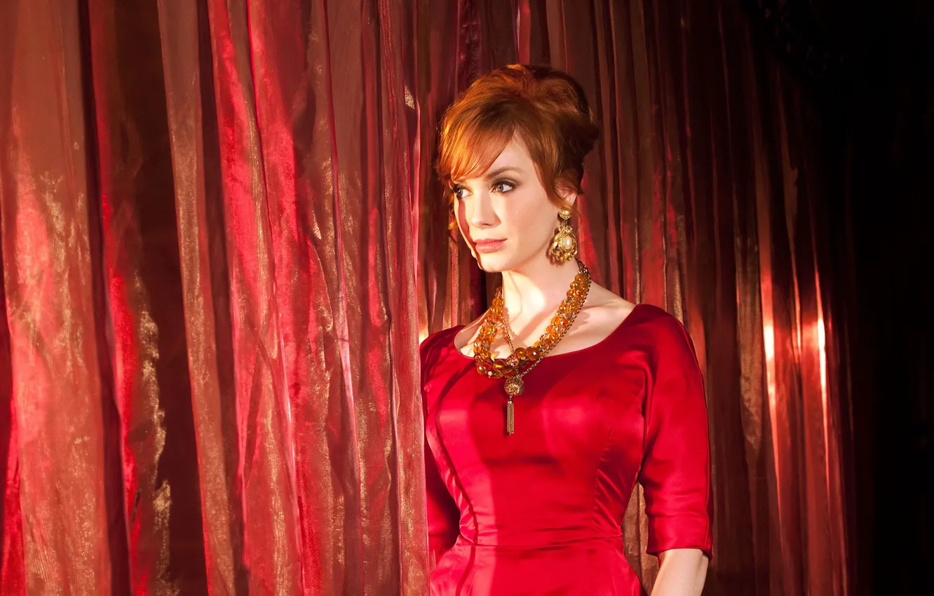 Photo wallpaper red, actress, curtain, Christina Hendricks