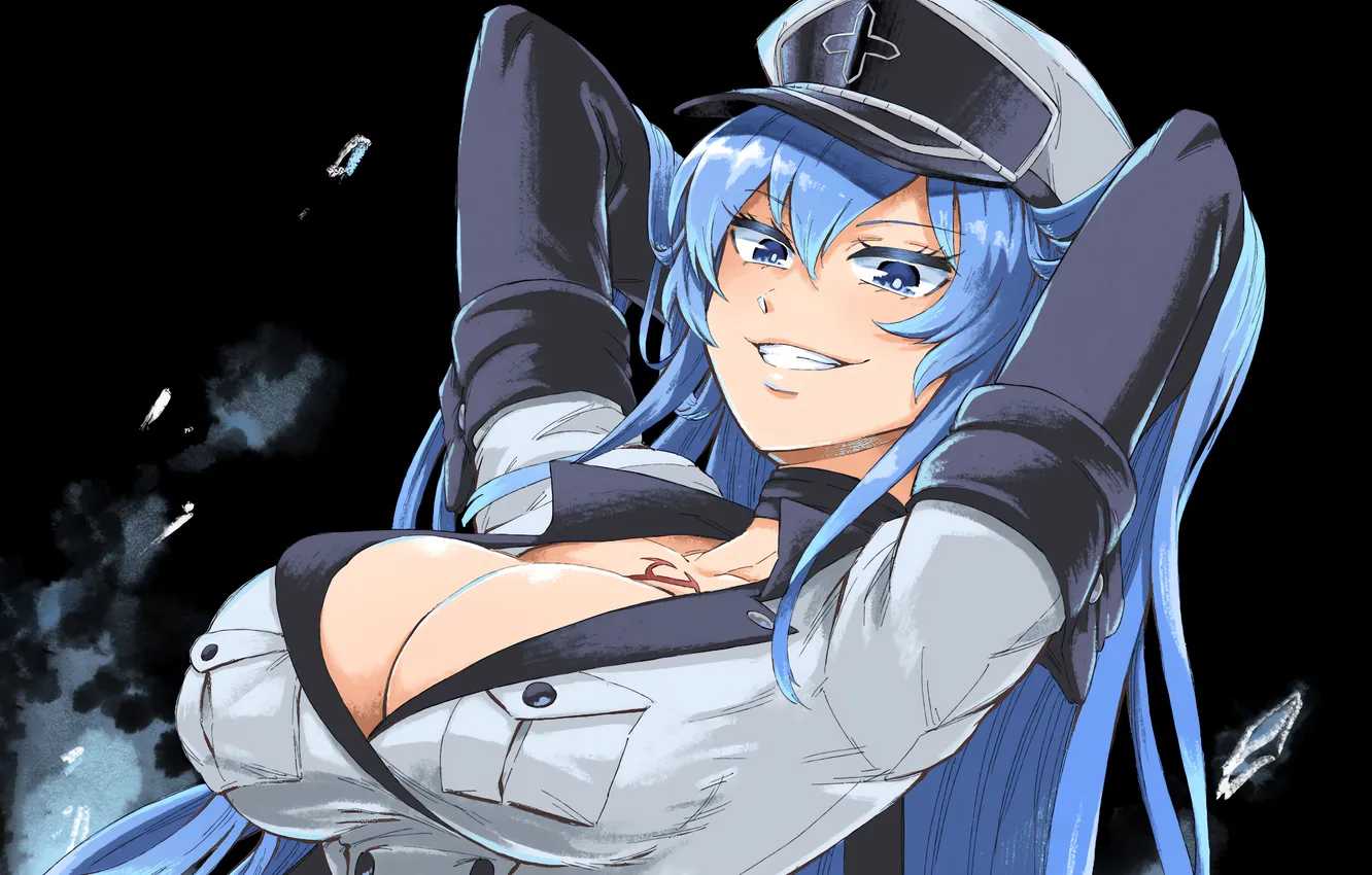 Photo wallpaper girl, sexy, cleavage, long hair, boobs, sexy girl, anime, blue eyes