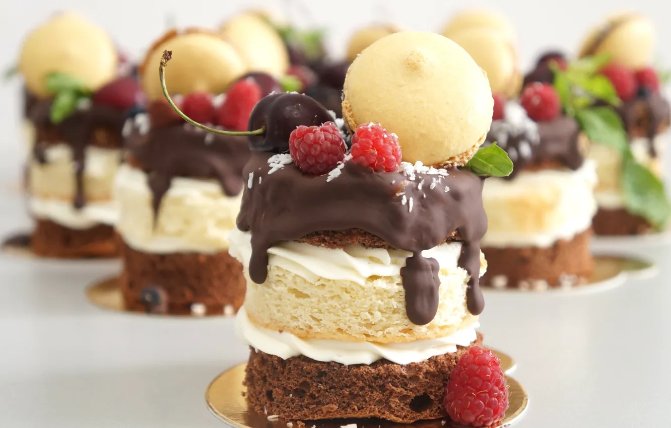 Photo wallpaper raspberry, chocolate, dessert, macaroon