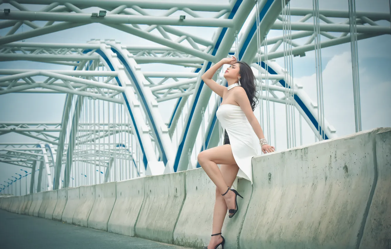 Photo wallpaper girl, bridge, pose, dress