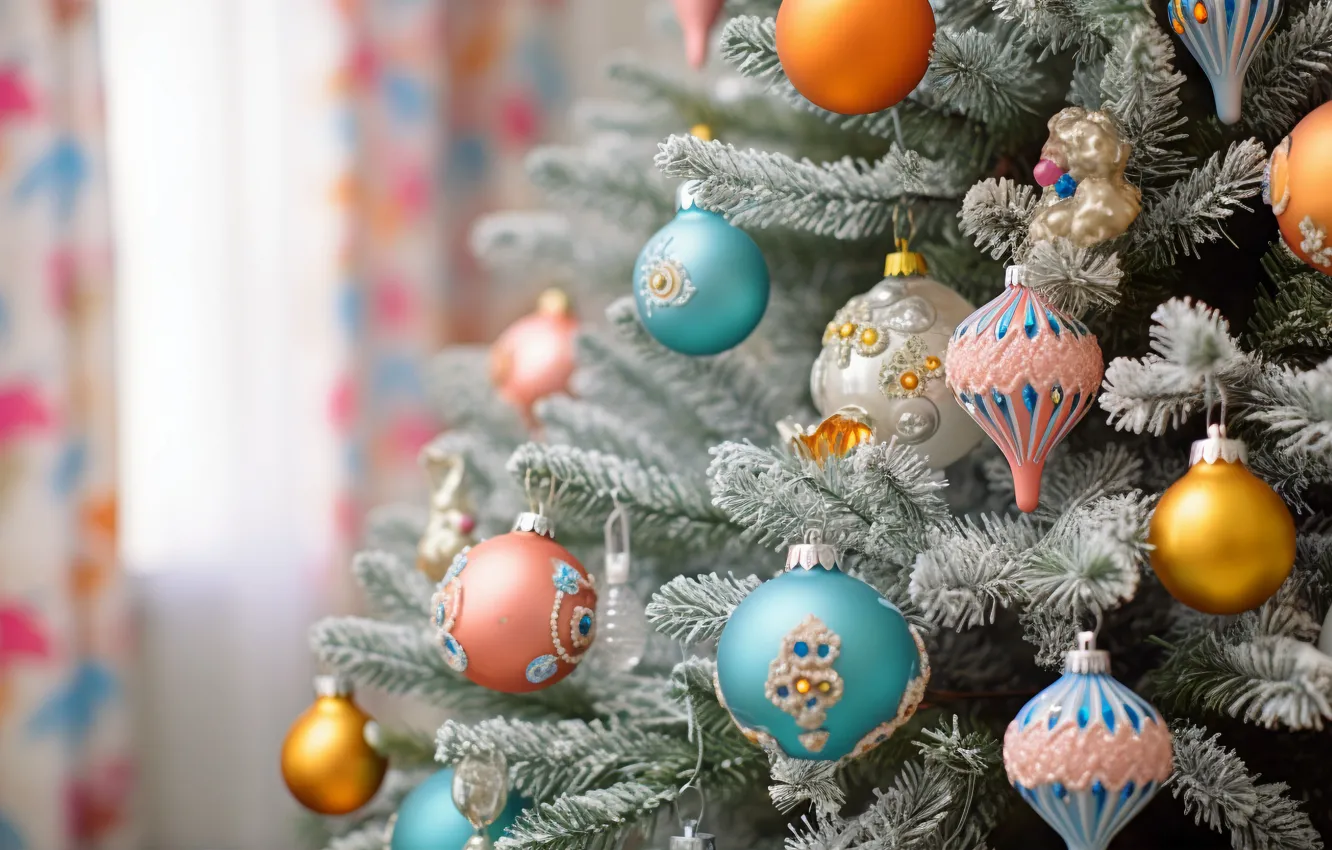 Photo wallpaper balls, balls, toy, tree, new year, Christmas