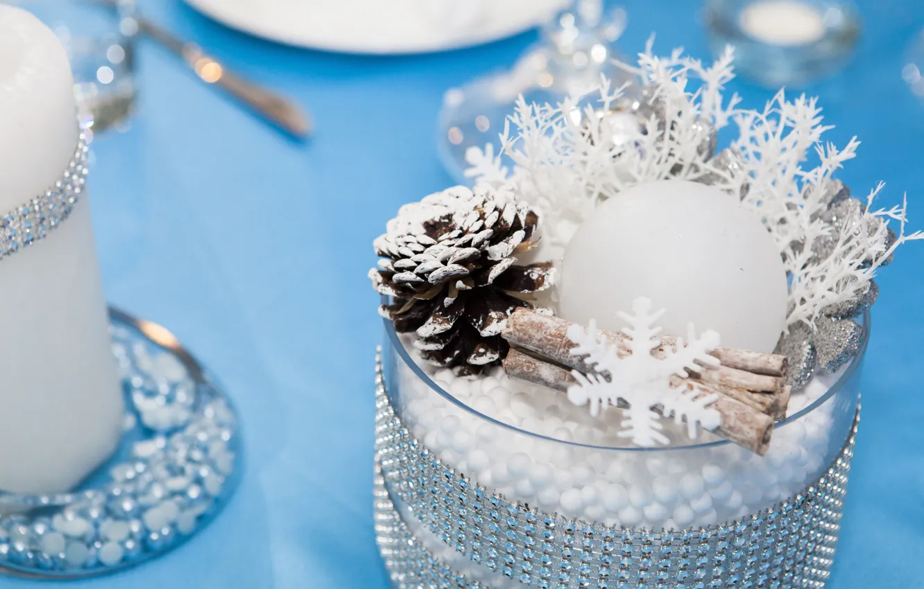 Photo wallpaper balls, snowflakes, balls, new year, Christmas, cinnamon, bumps, decor