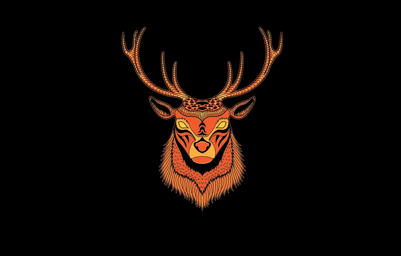 Photo wallpaper minimalism, head, deer, horns, black background, deer