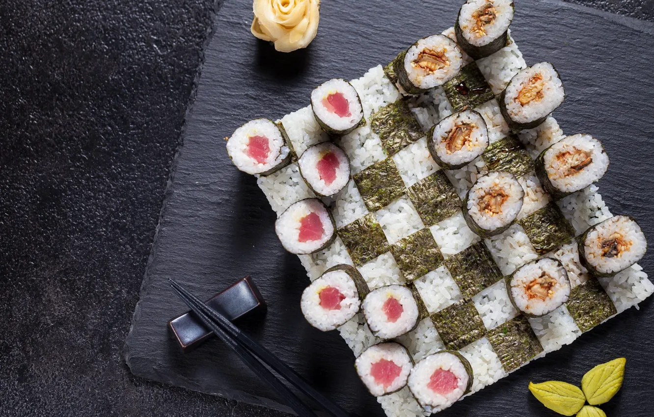 Photo wallpaper fish, figure, rolls, nori