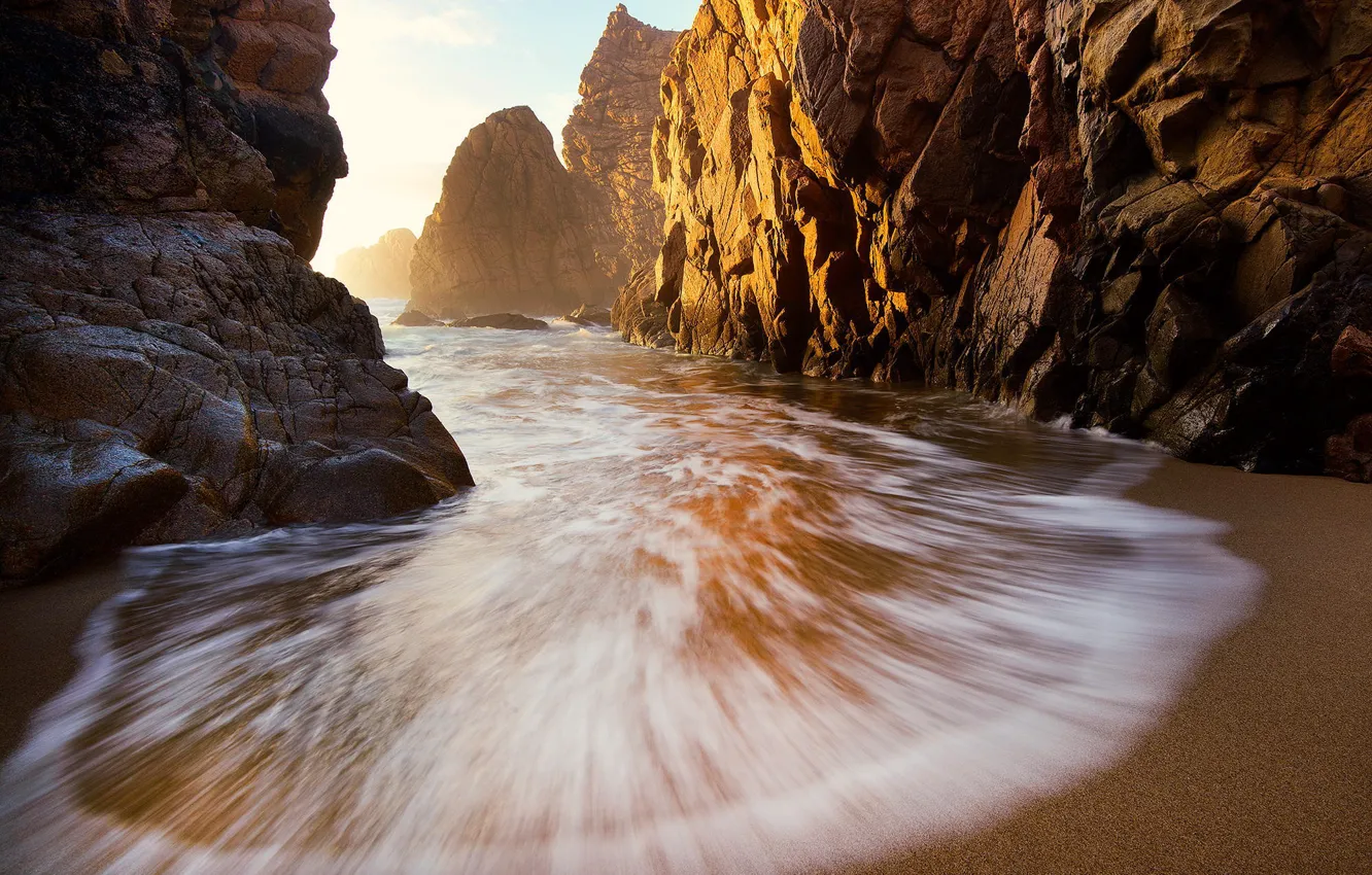 Photo wallpaper sand, beach, summer, the ocean, rocks
