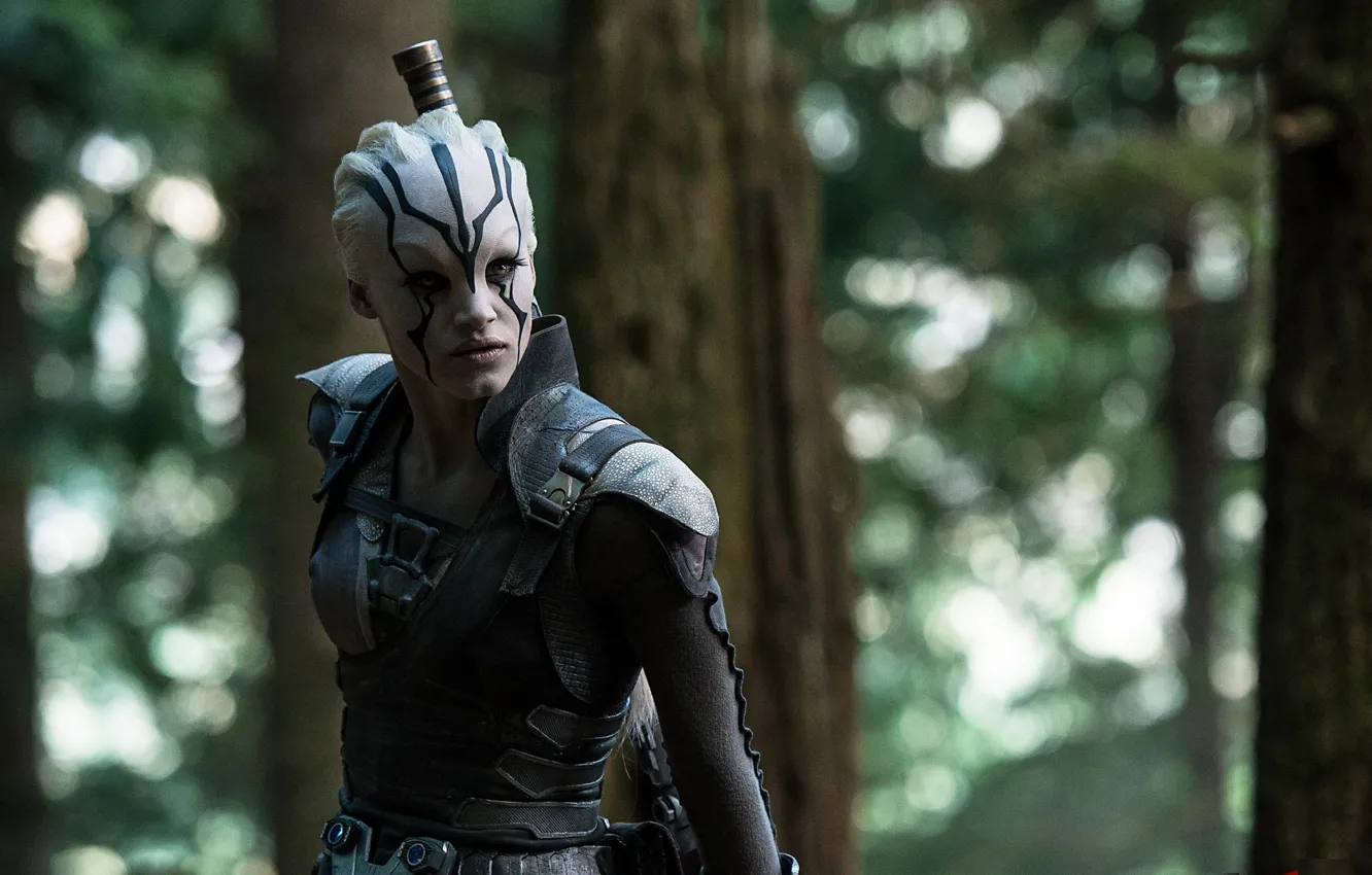 Photo wallpaper cinema, wallpaper, girl, gun, forest, Star Trek, trees, weapon