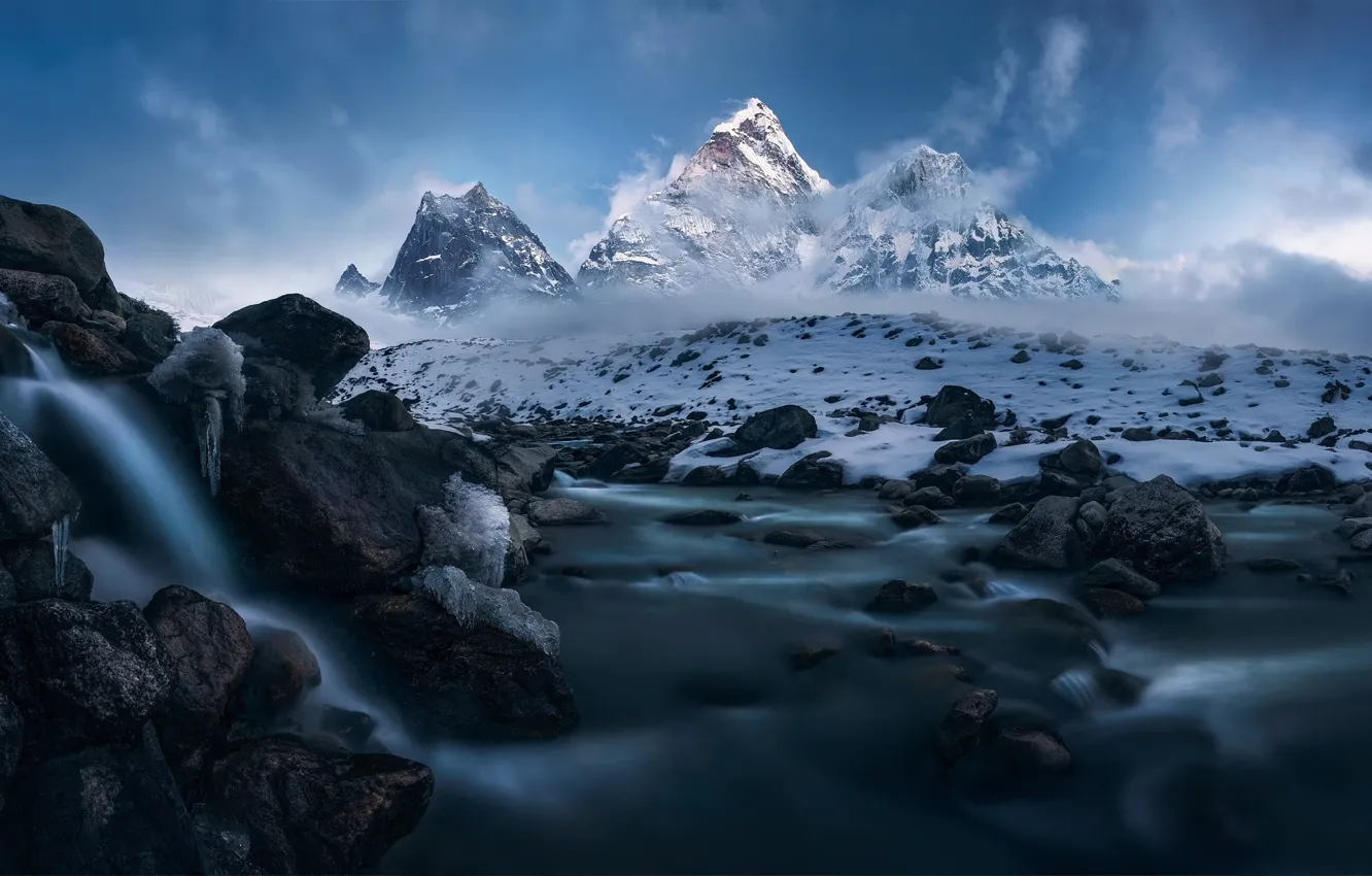 Photo wallpaper snow, mountains, The Himalayas, Winter Storm