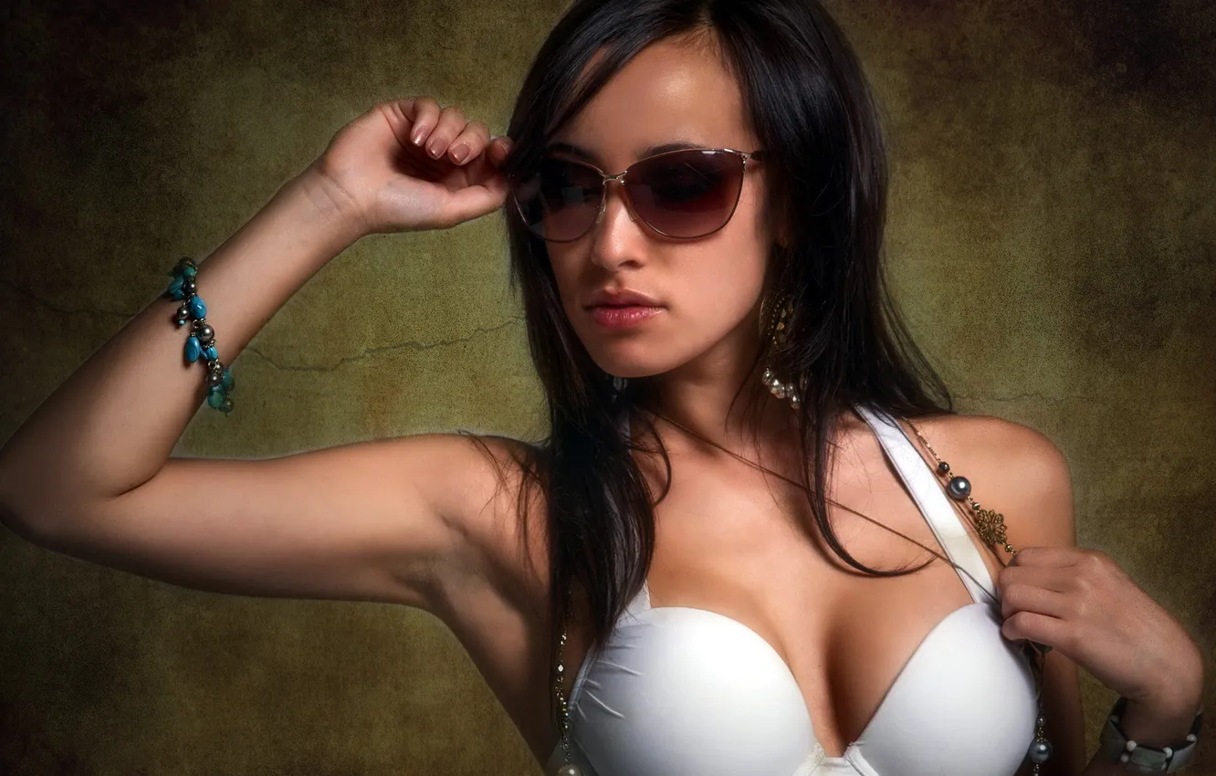 Photo wallpaper girl, background, glasses
