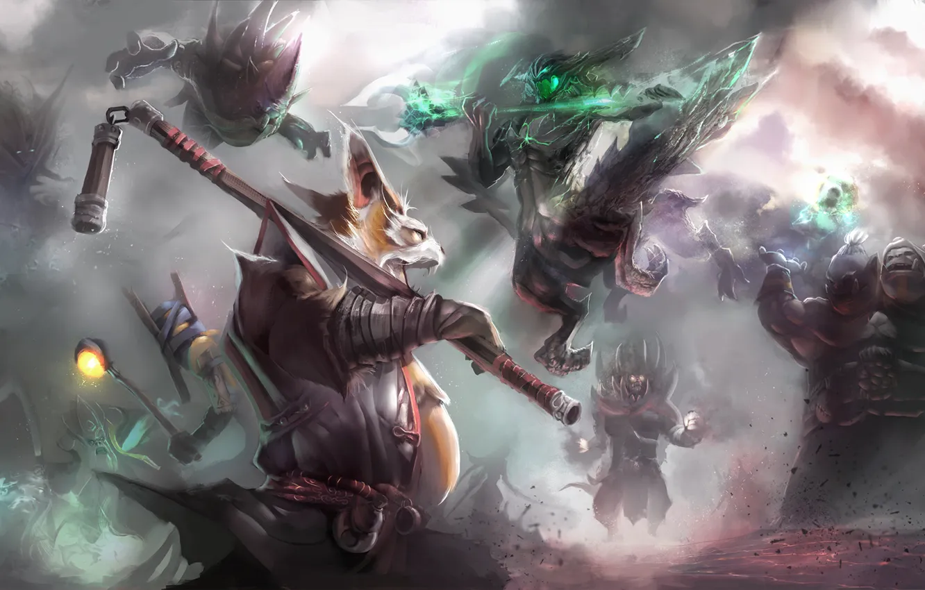 Photo wallpaper dota 2, Shadow Demon, Outworld Devourer, Brewmaster, Ogre Magi, Necrolyte, SPECTRE