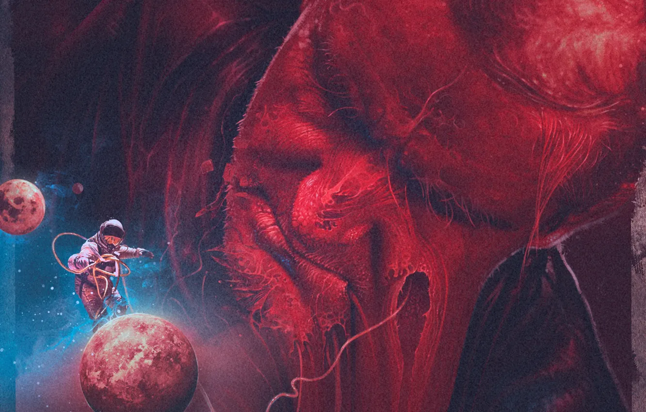 Photo wallpaper space, planet, astronaut, synth wave, Elevn, Digital Empire