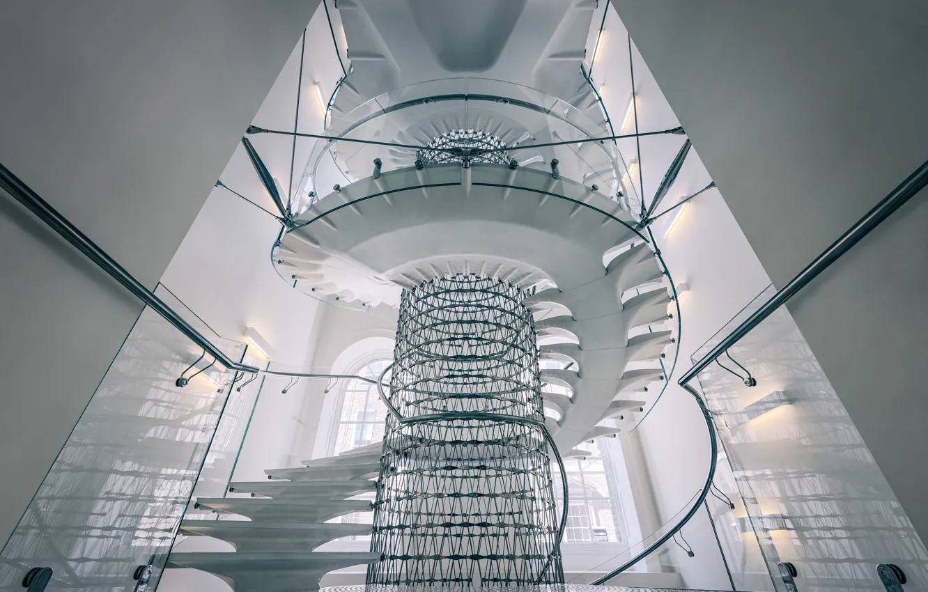 Photo wallpaper ladder, spiral staircase, white ladder