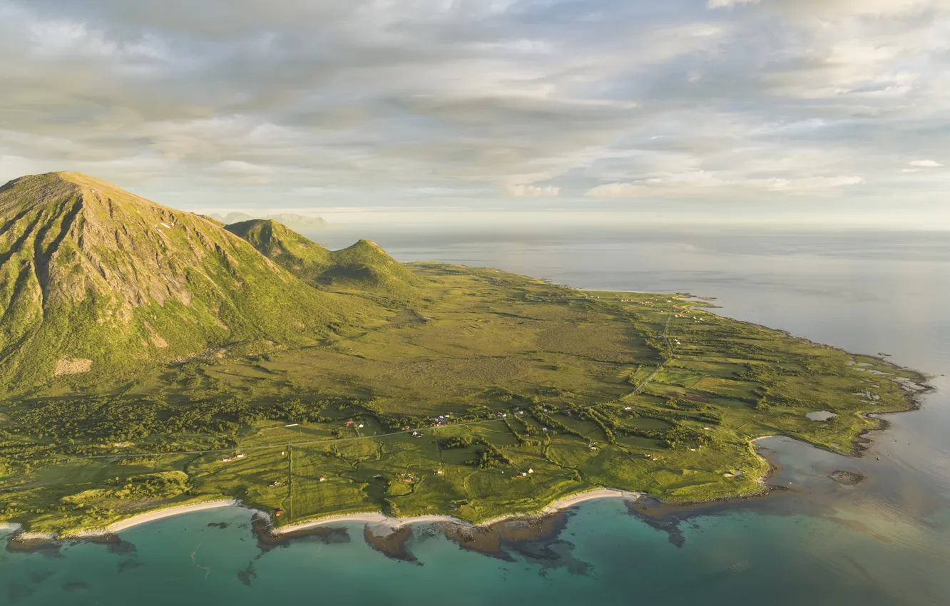 Photo wallpaper the ocean, coast, panorama, view from bird flight