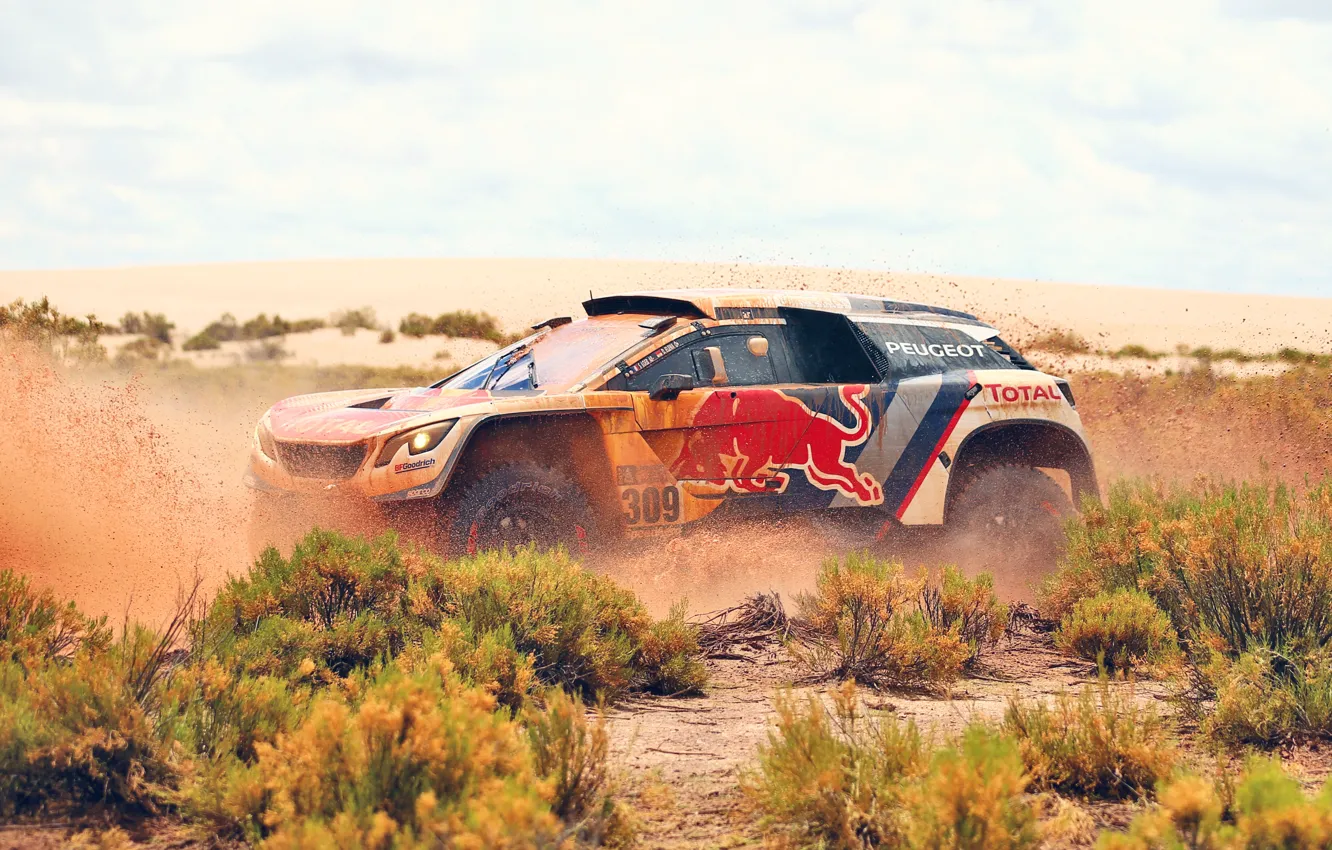 Photo wallpaper Sand, Auto, Sport, Machine, Speed, Race, Dirt, Peugeot