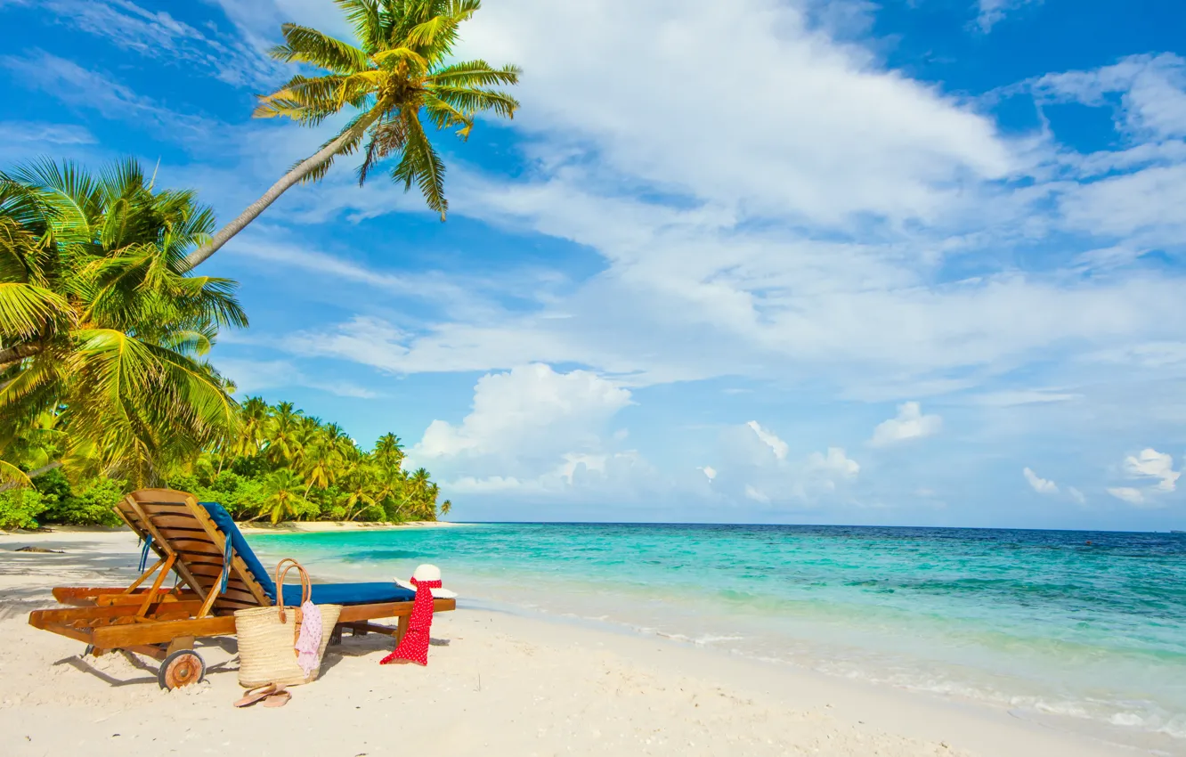 Photo wallpaper sea, beach, tropics, palm trees, stay