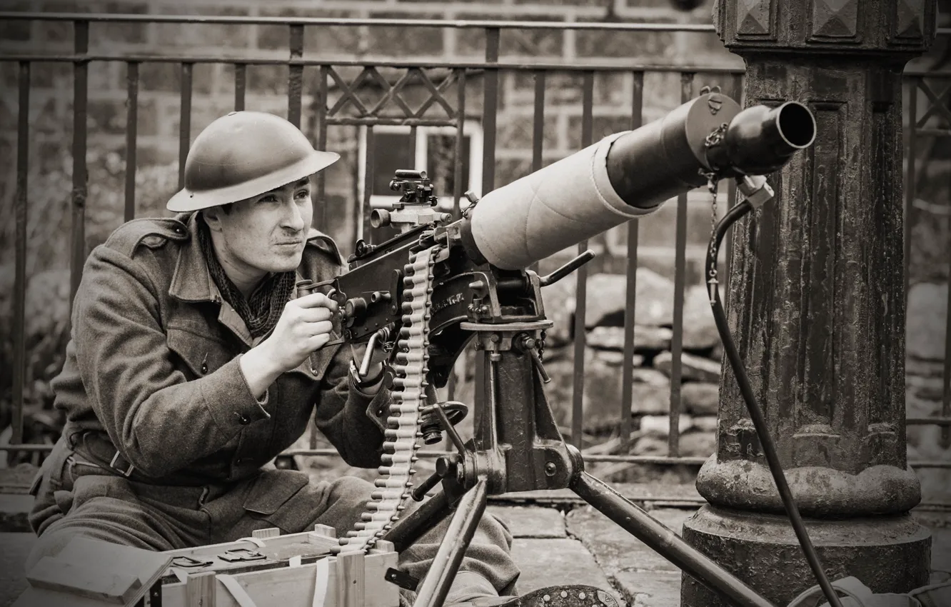 Photo wallpaper weapons, soldiers, male, machine gun, easel, Vickers, "Vikkers"