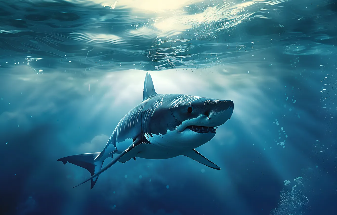 Photo wallpaper predator, shark, underwater world, digital art, AI art, The Art of Artificial Intelligence, neural network