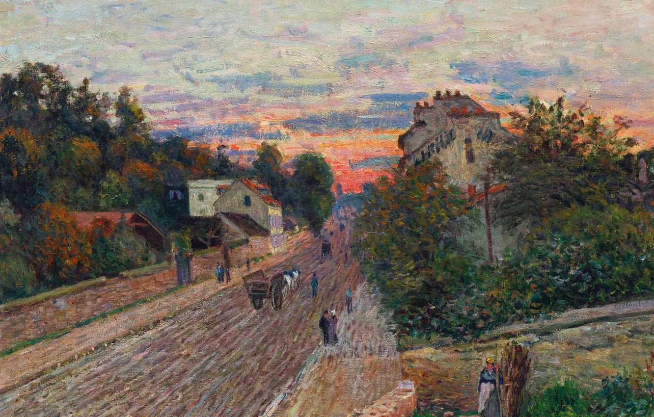 Photo wallpaper landscape, picture, Alfred Sisley, Alfred Sisley, Sunset. The road from Savile to Versailles