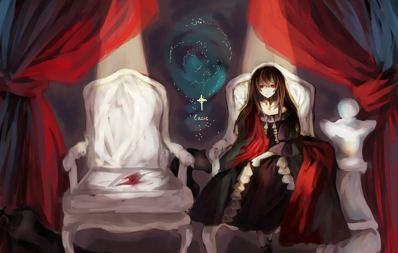 Photo wallpaper cross, chair, chess, witch, red eyes, bloody, spot, Pandora hearts