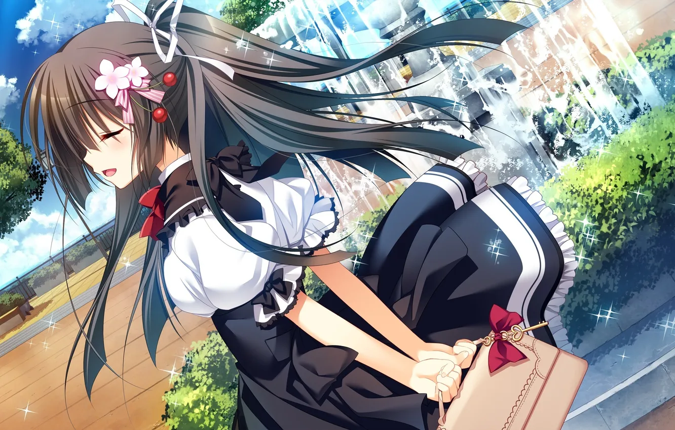 Photo wallpaper girl, fountain, handbag, form, schoolgirl, game cg, Innocent Girl, Nanaca Mai