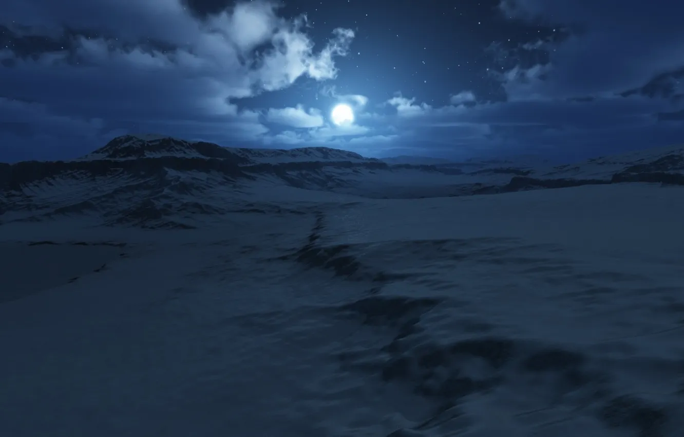 Photo wallpaper winter, snow, night, the moon