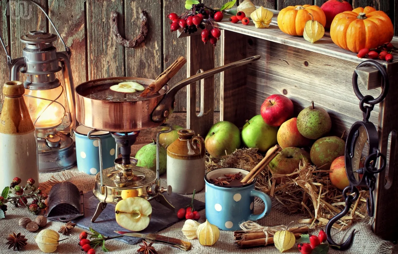 Photo wallpaper apples, chocolate, pumpkin, cinnamon, pear
