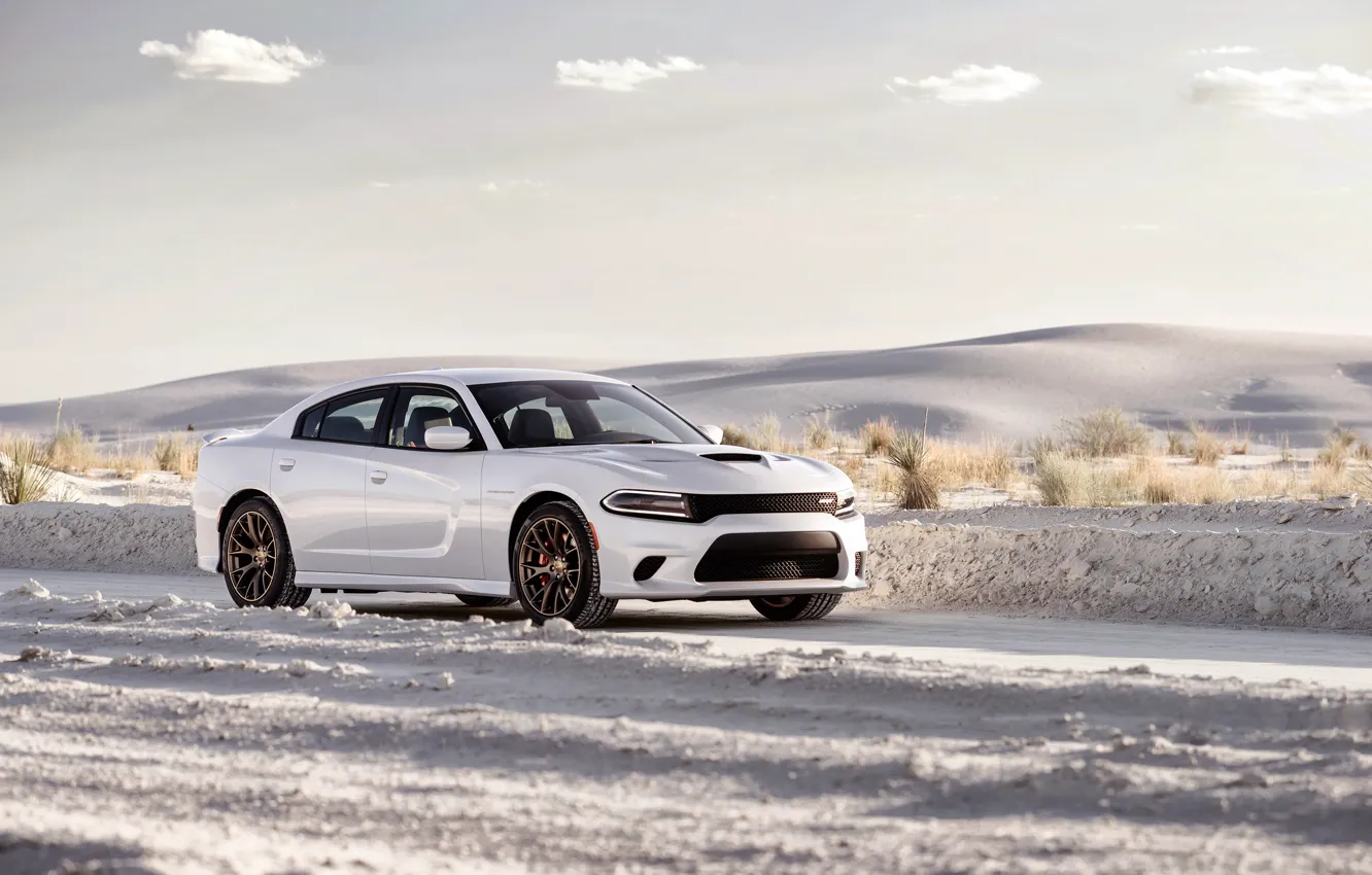 Photo wallpaper white, photo, Dodge, car, metallic, Charger, 2015, SRT Hellcat
