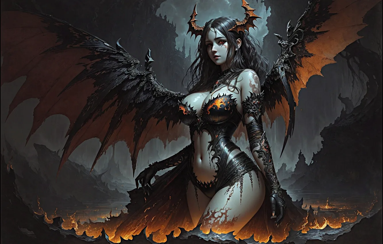 Photo wallpaper look, girl, pose, vamp, AI art, neural network