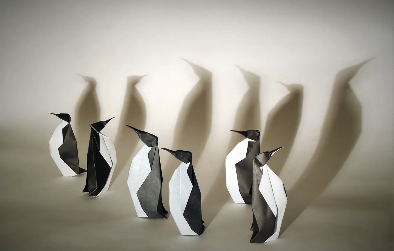 Photo wallpaper paper, penguins, origami