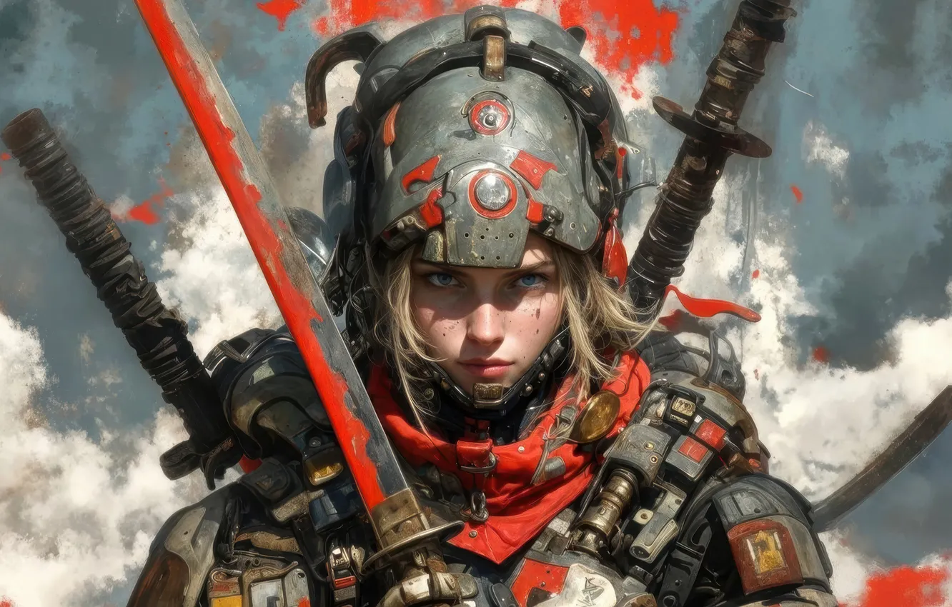 Photo wallpaper girl, sword, sci-fi, warrior