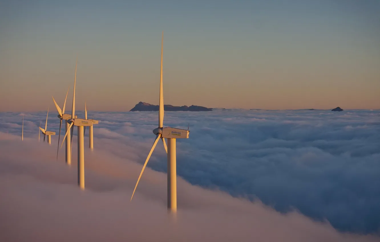 Photo wallpaper the sky, nature, windmills