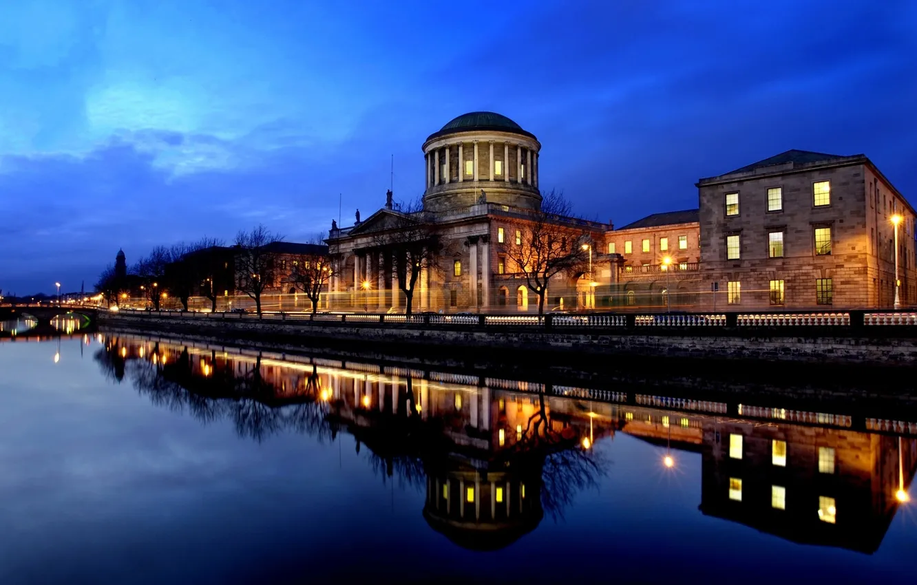 Photo wallpaper bridge, the evening, channel