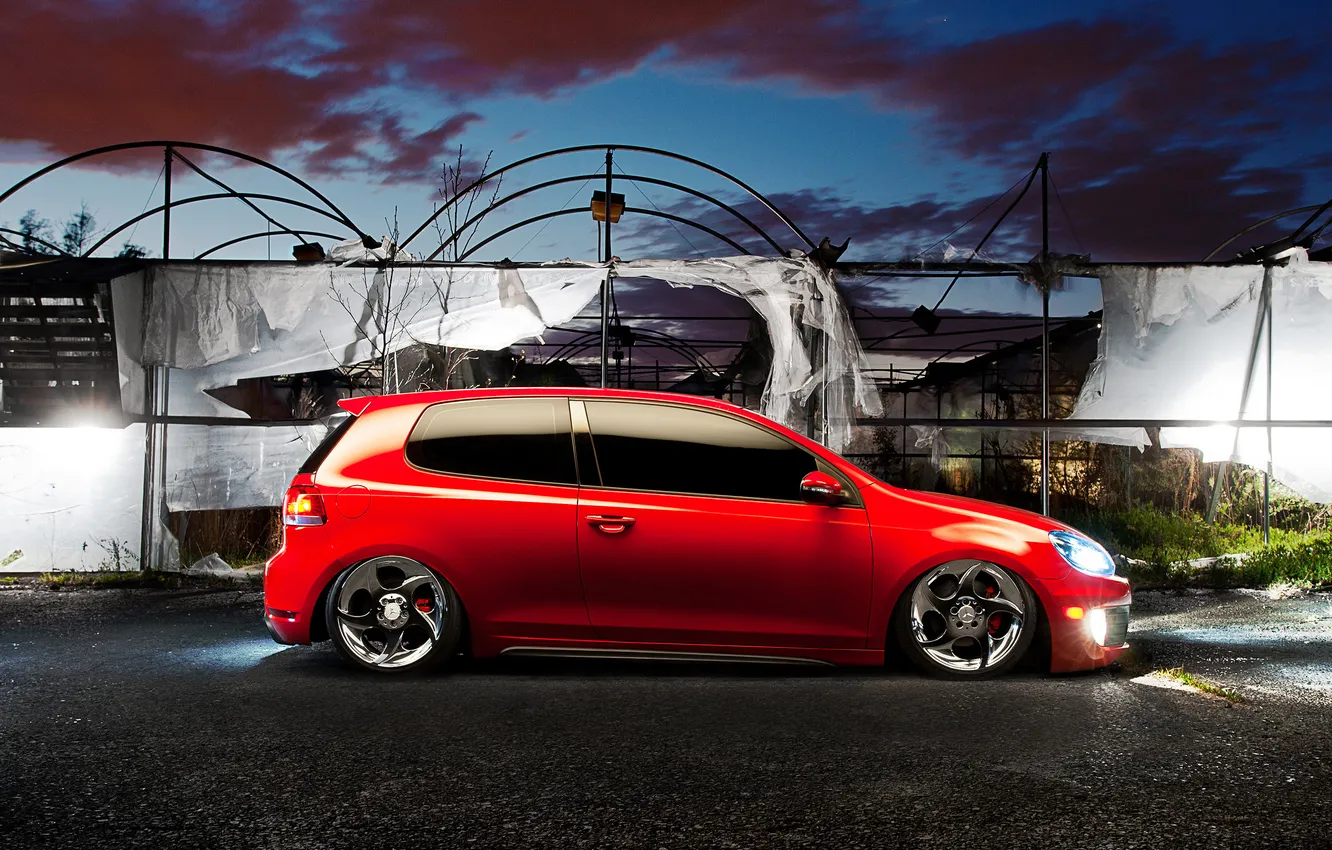 Photo wallpaper red, volkswagen, profile, red, Golf, golf, gti, low