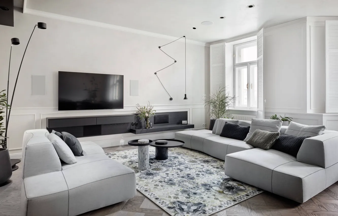 Photo wallpaper design, style, interior, light, Prague, Czech Republic, living room, upholstered furniture